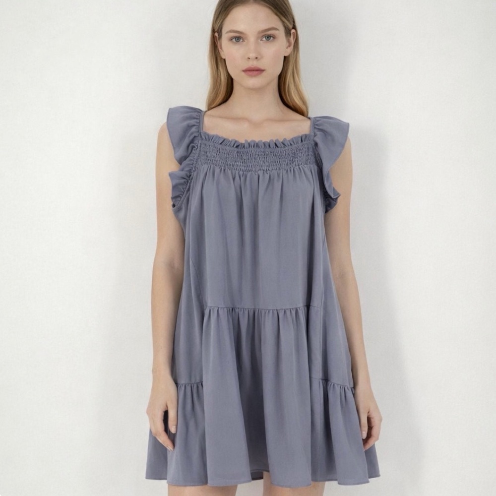 Umgee Lavender Ruffle Sleeve Tiered Babydoll Mini Dress L Fairy Boho Cottagecore